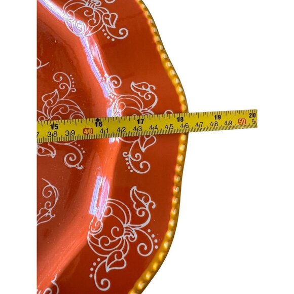 Tara Temptations Pumpkin Floral Lace Platter Serving Tray  Orange 18 In X 13 In - Picture 4 of 8